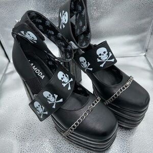 Dolls Kill Black Platform Shoes with Skull Design
